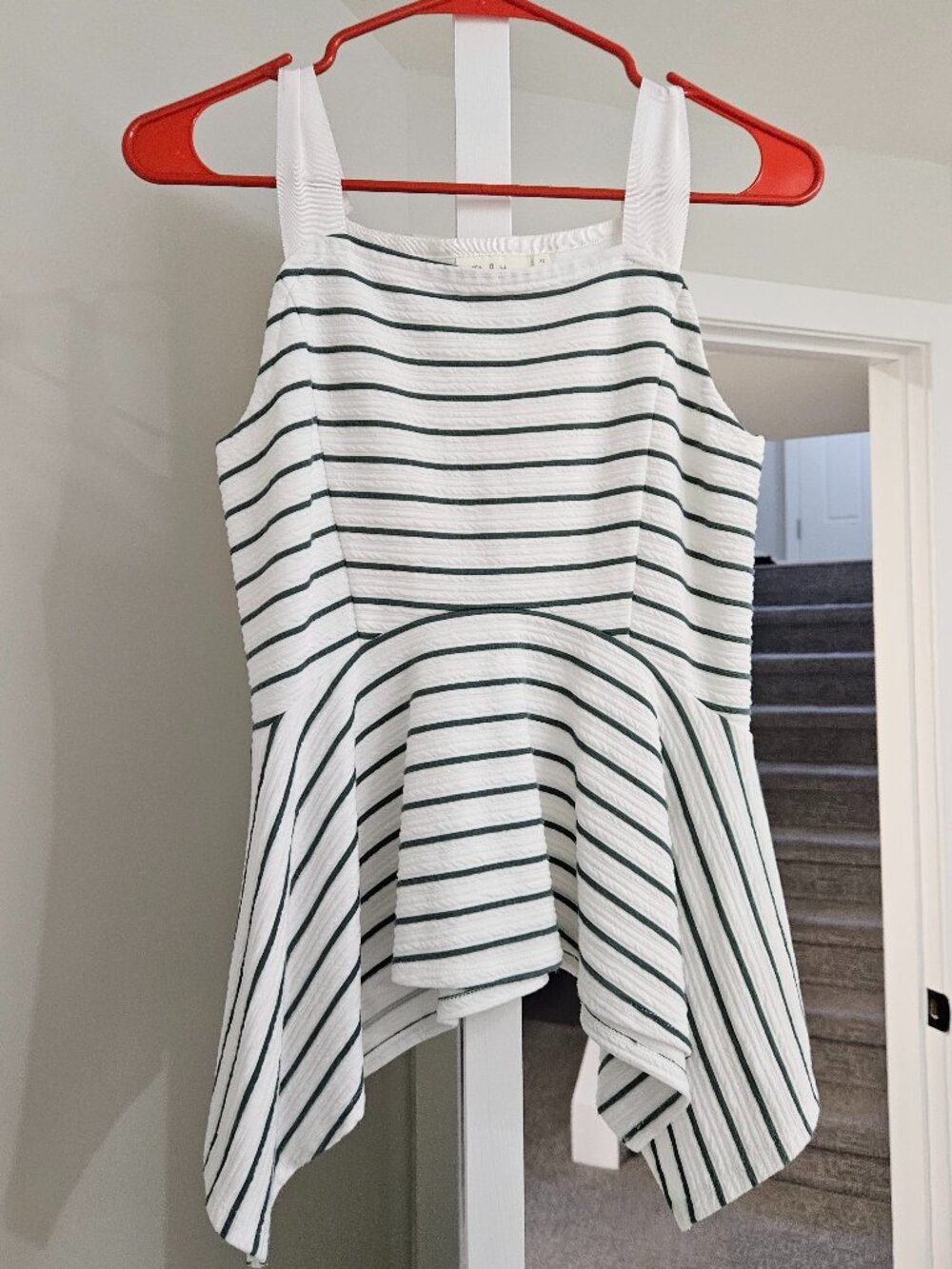 Green and white striped peplum tank
